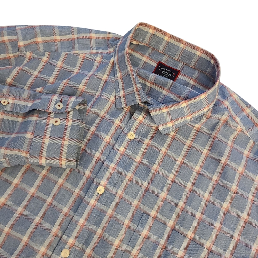 UNTUCKit Men's 3XL Red, White, & Blue Plaid Long Sleeve Button Up Shirt